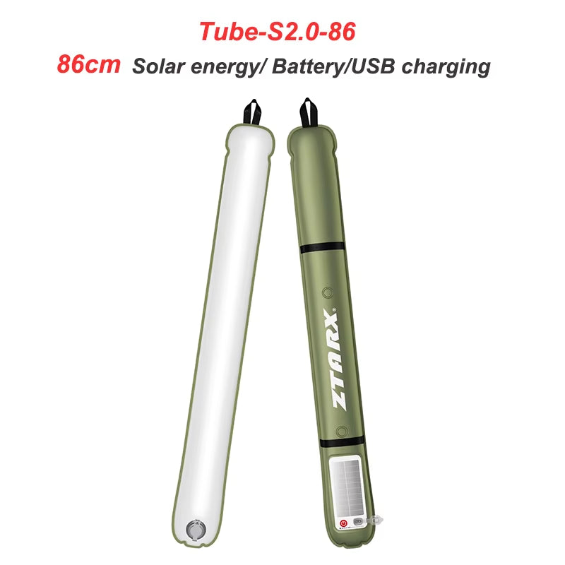 ZTARX Portable LED Tube Light Inflatable Solar Foldable USB Strip Lights for Outdoor Camping Travel Tent Lamp IP66 Waterproof