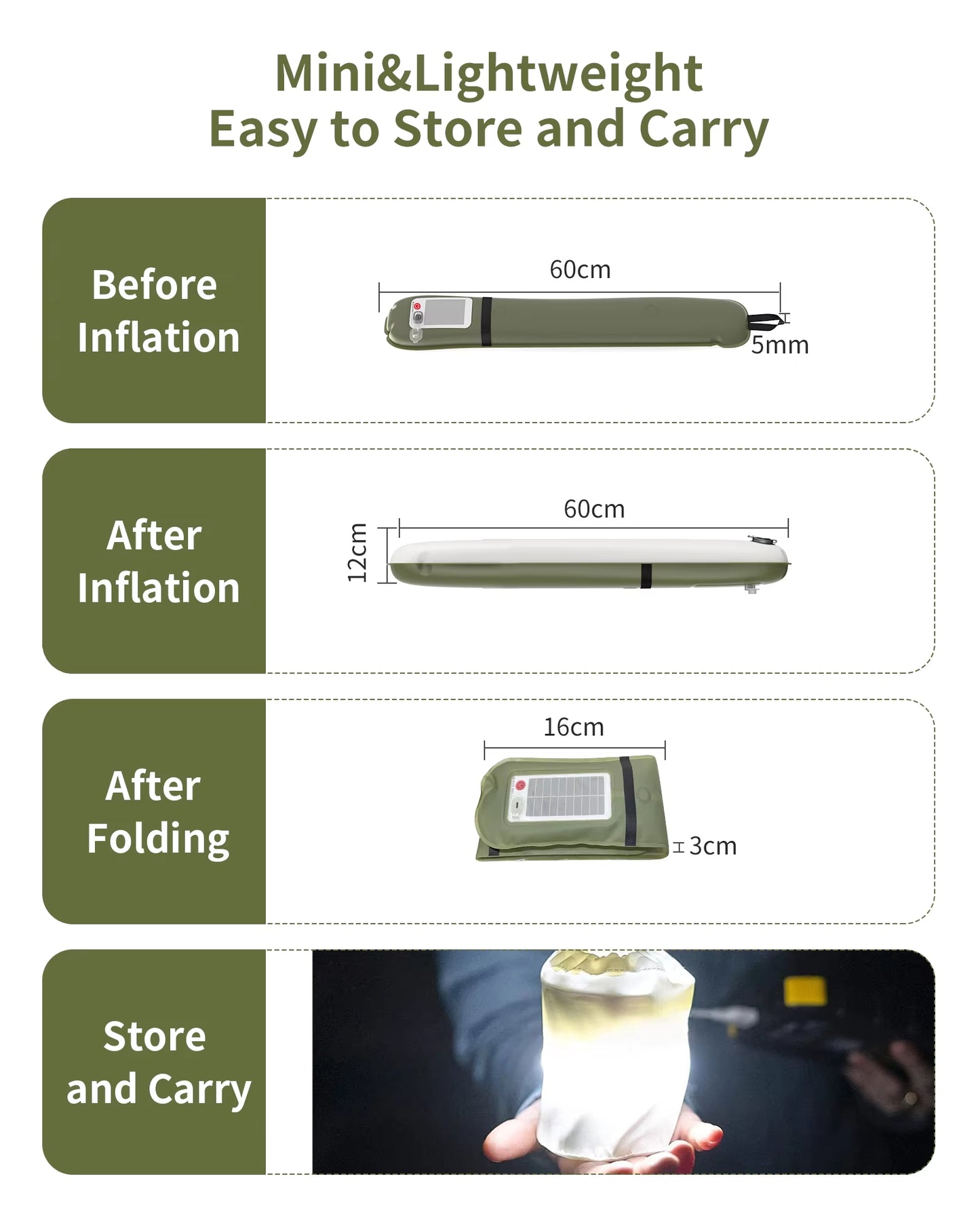 ZTARX Portable LED Tube Light Inflatable Solar Foldable USB Strip Lights for Outdoor Camping Travel Tent Lamp IP66 Waterproof